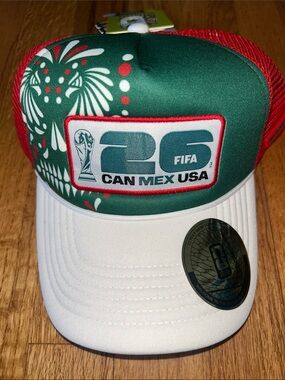 FIFA 26 Can Mex USA Trucker Hat - Green, Red & White NWT